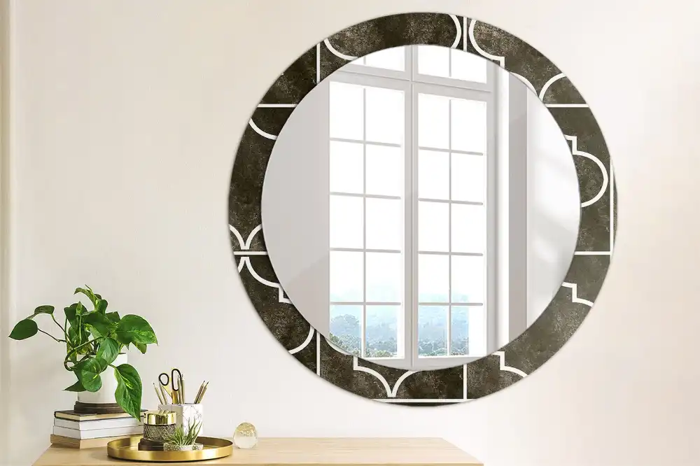 Miroir rond cadre imprimé motif antique