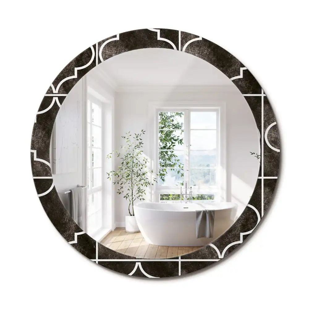 Miroir rond cadre imprimé motif antique
