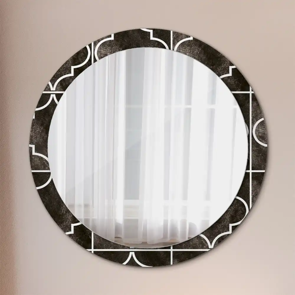 Miroir rond cadre imprimé motif antique