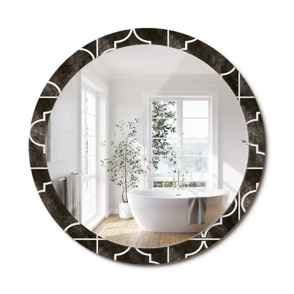 Miroir rond cadre imprimé motif antique