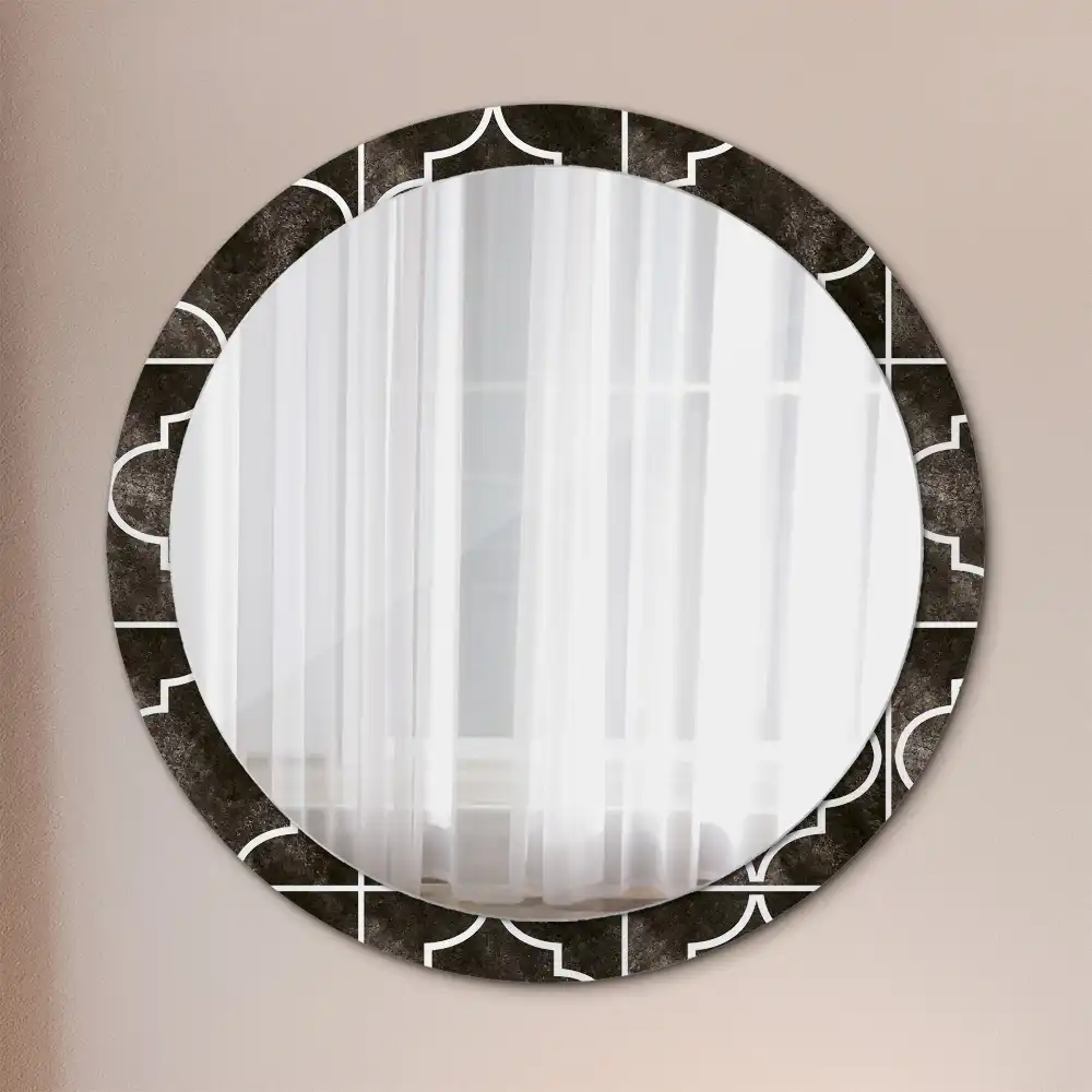 Miroir rond cadre imprimé motif antique