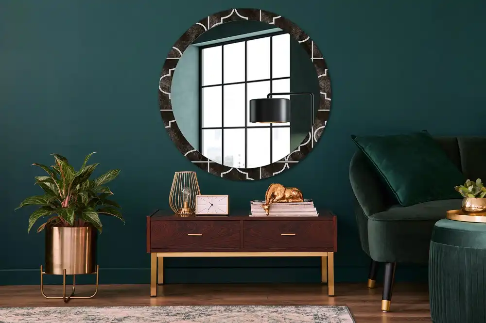 Miroir rond cadre imprimé motif antique