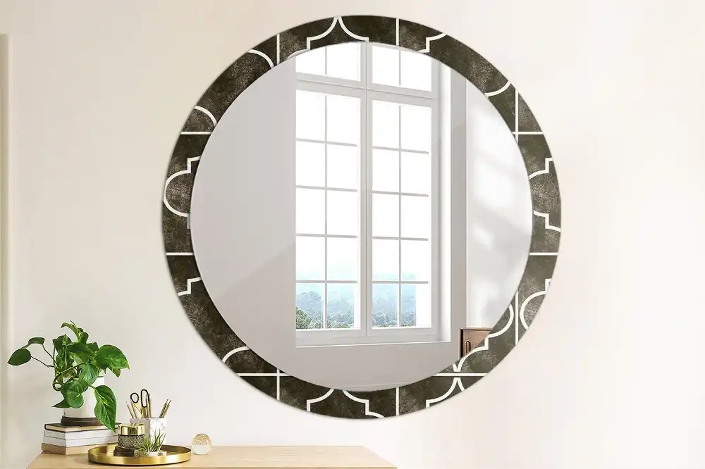 Miroir rond cadre imprimé motif antique