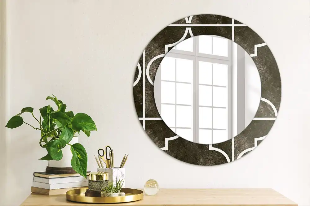 Miroir rond cadre imprimé motif antique