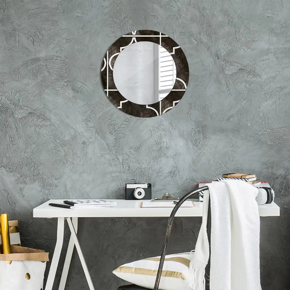 Miroir rond cadre imprimé motif antique