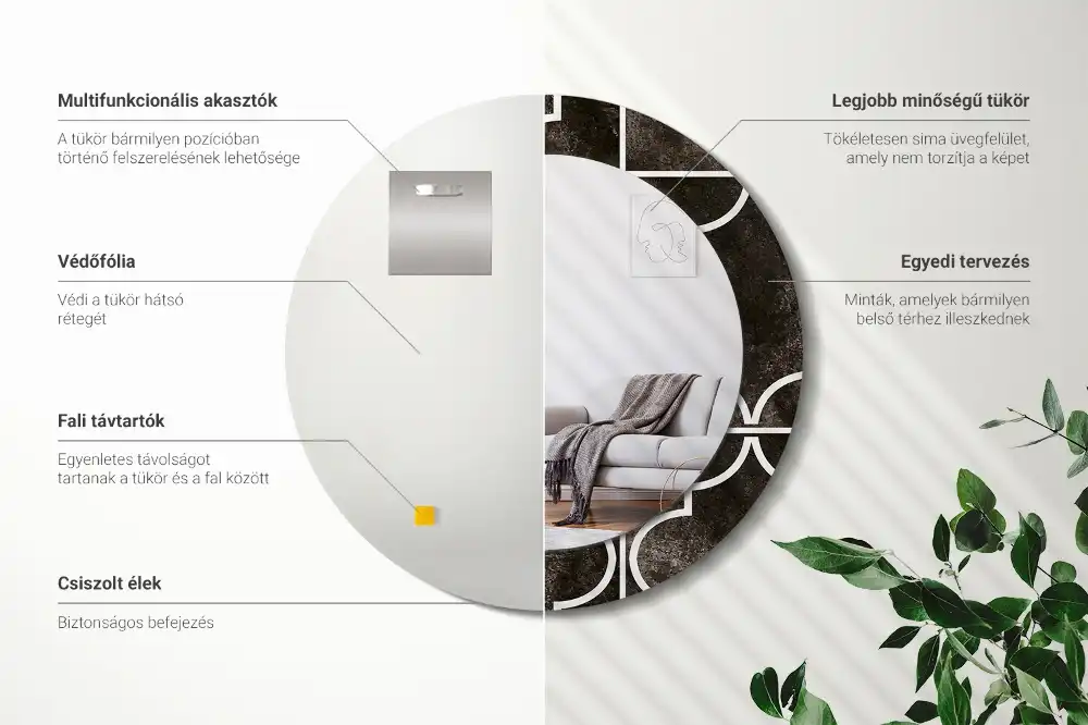 Miroir rond cadre imprimé motif antique
