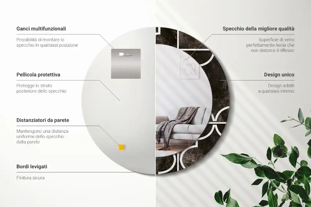 Miroir rond cadre imprimé motif antique