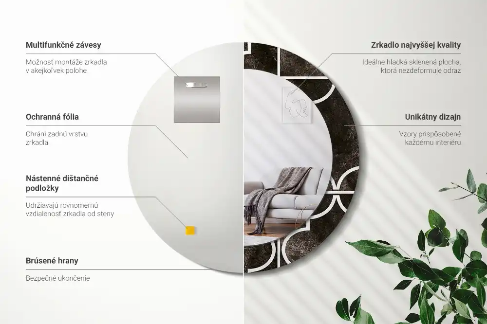 Miroir rond cadre imprimé motif antique
