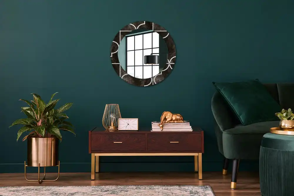 Miroir rond cadre imprimé motif antique