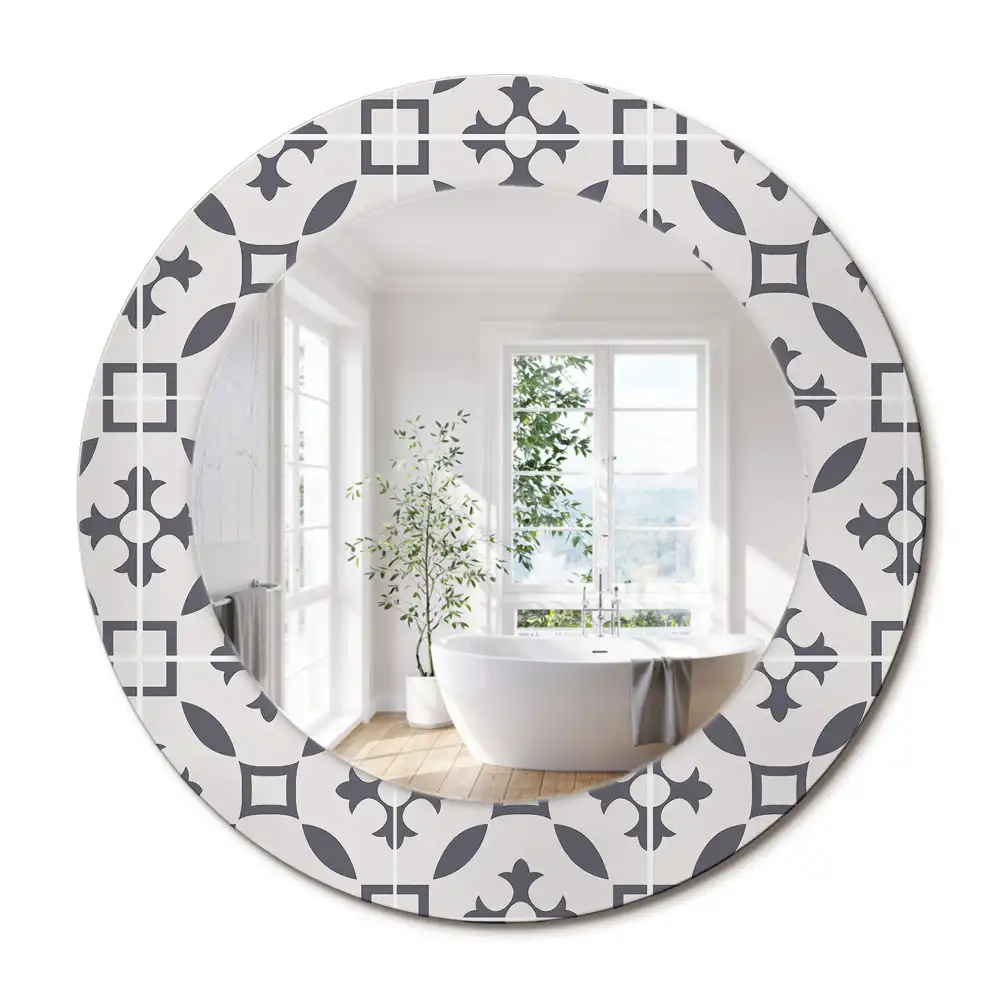 Miroir rond cadre avec impression motif de carreaux