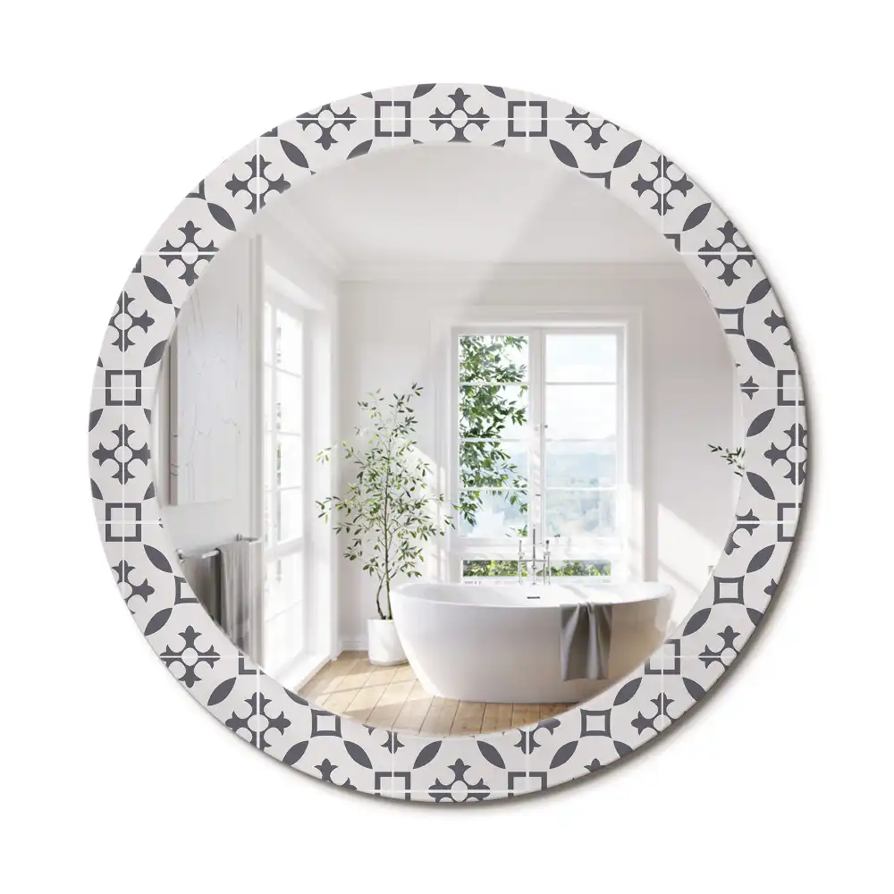 Miroir rond cadre avec impression motif de carreaux