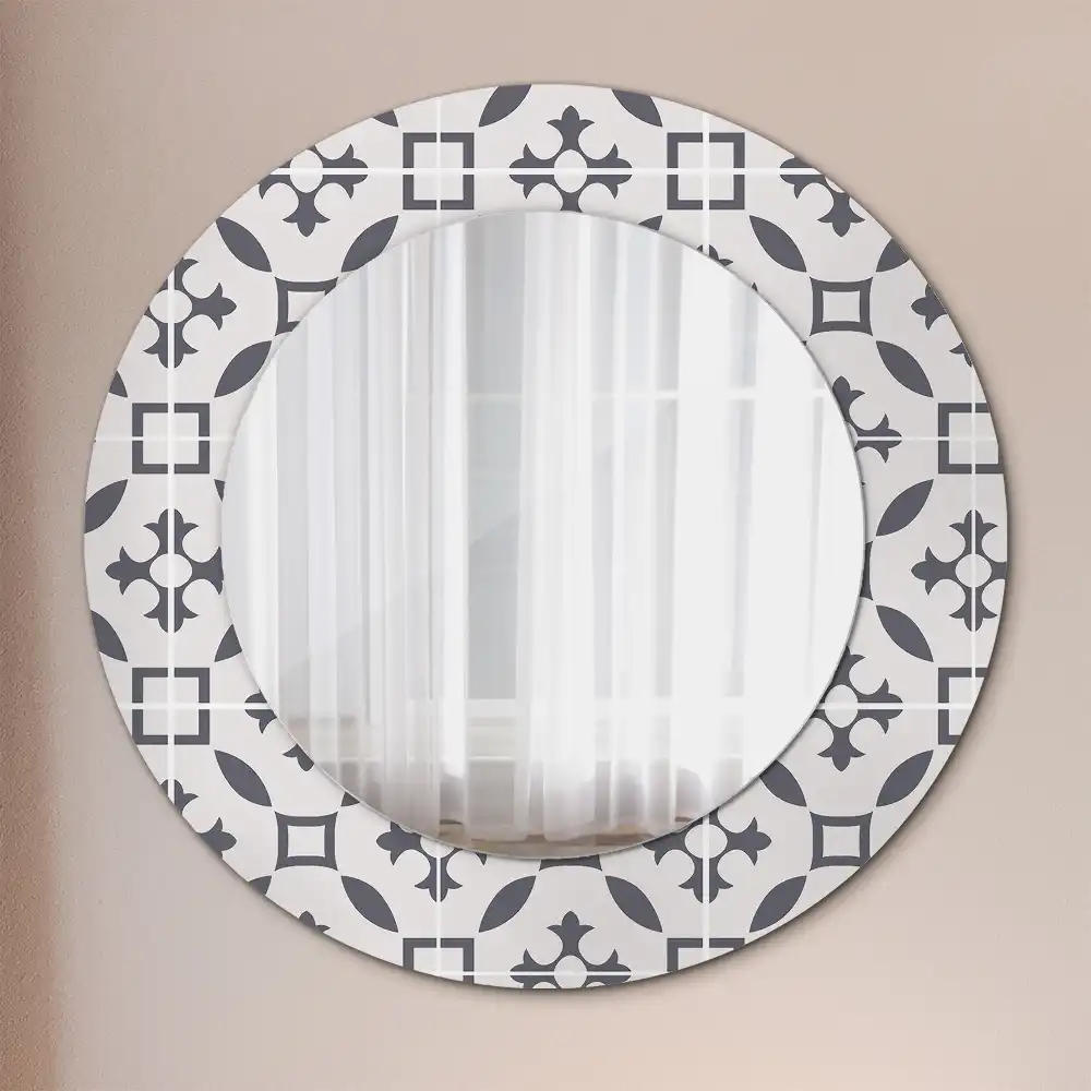 Miroir rond cadre avec impression motif de carreaux