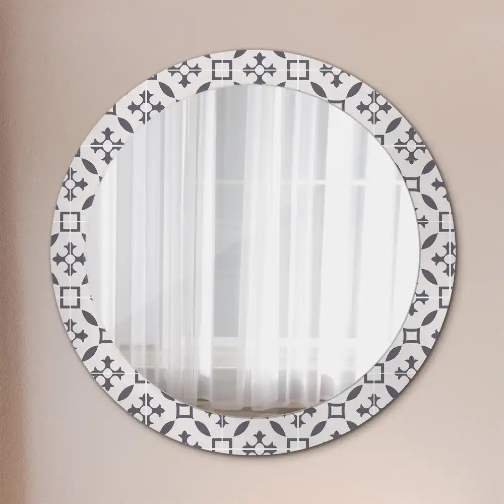 Miroir rond cadre avec impression motif de carreaux