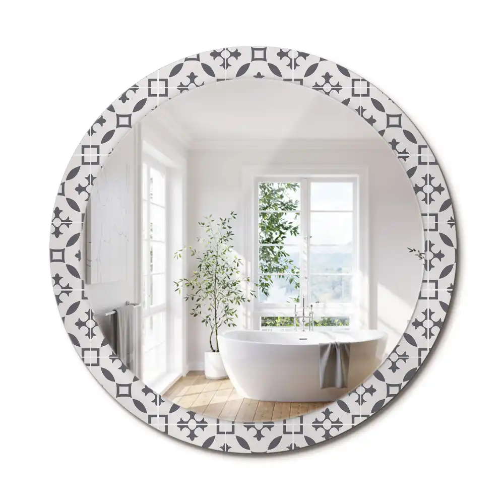 Miroir rond cadre avec impression motif de carreaux
