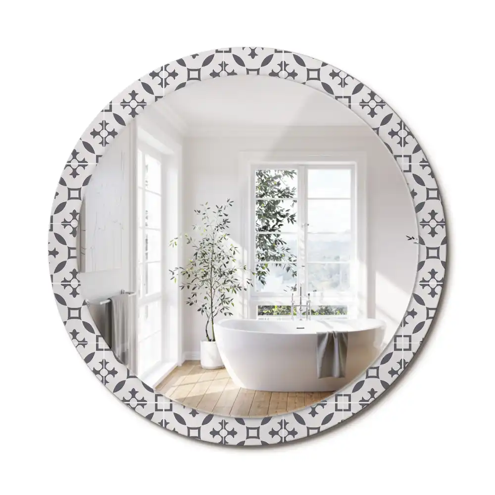 Miroir rond cadre avec impression motif de carreaux