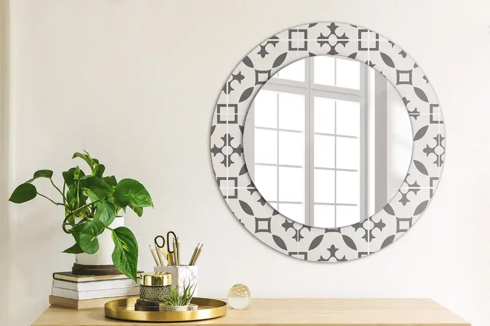 Miroir rond cadre avec impression motif de carreaux
