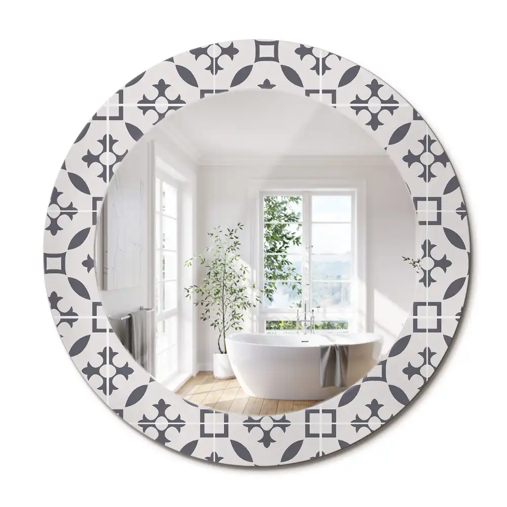 Miroir rond cadre avec impression motif de carreaux