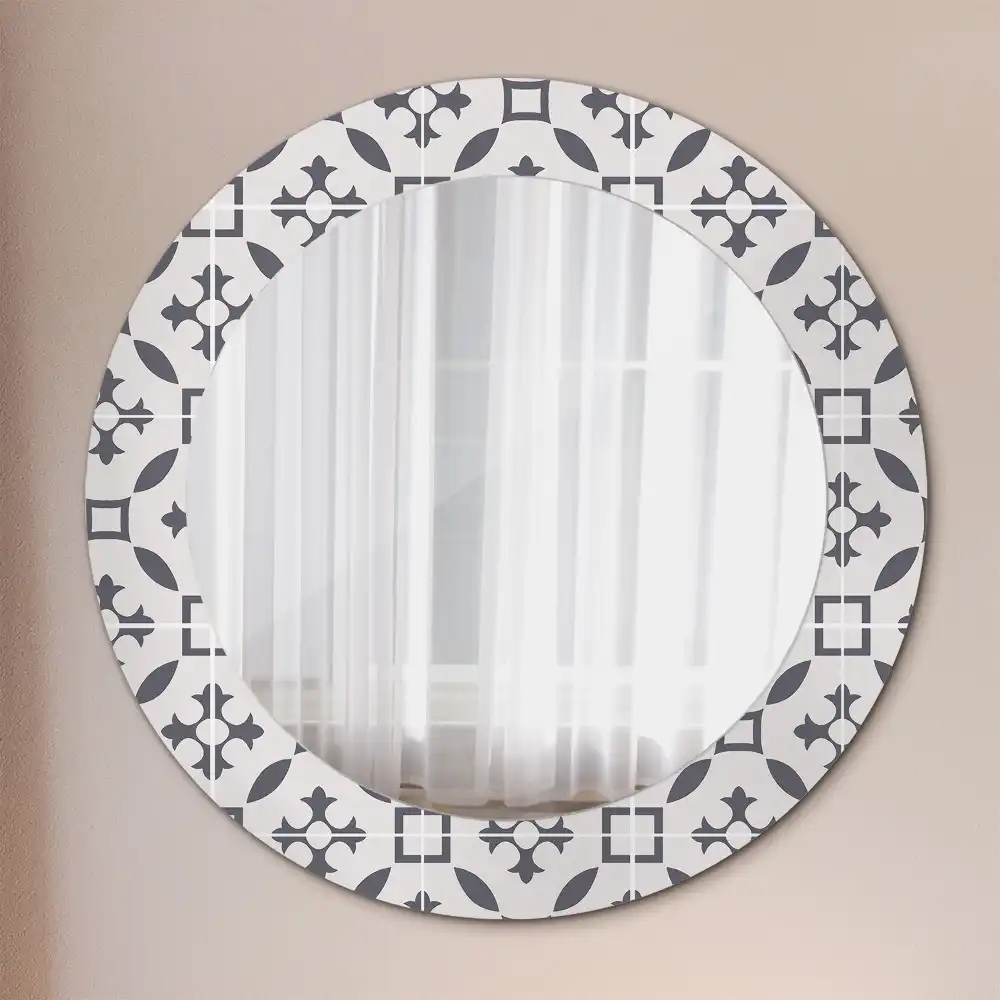 Miroir rond cadre avec impression motif de carreaux