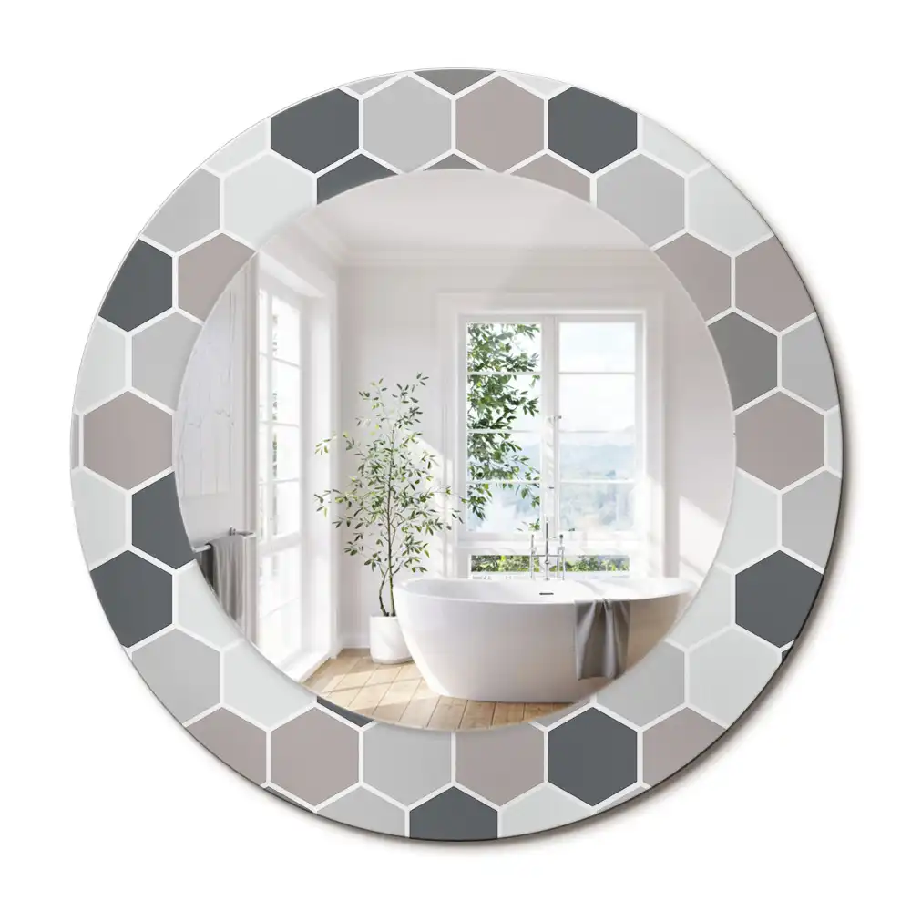 Miroir rond avec décoration motif hexagonal