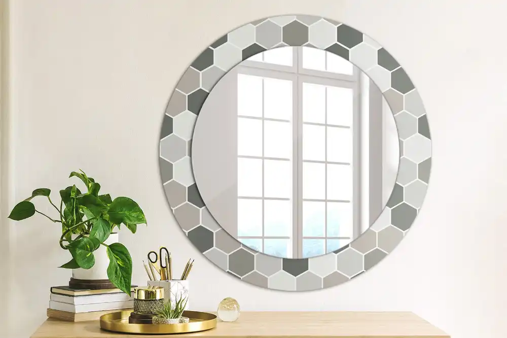 Miroir rond avec décoration motif hexagonal