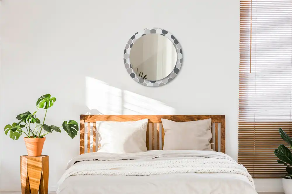Miroir rond avec décoration motif hexagonal