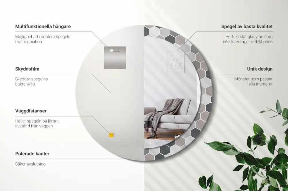 Miroir rond avec décoration motif hexagonal