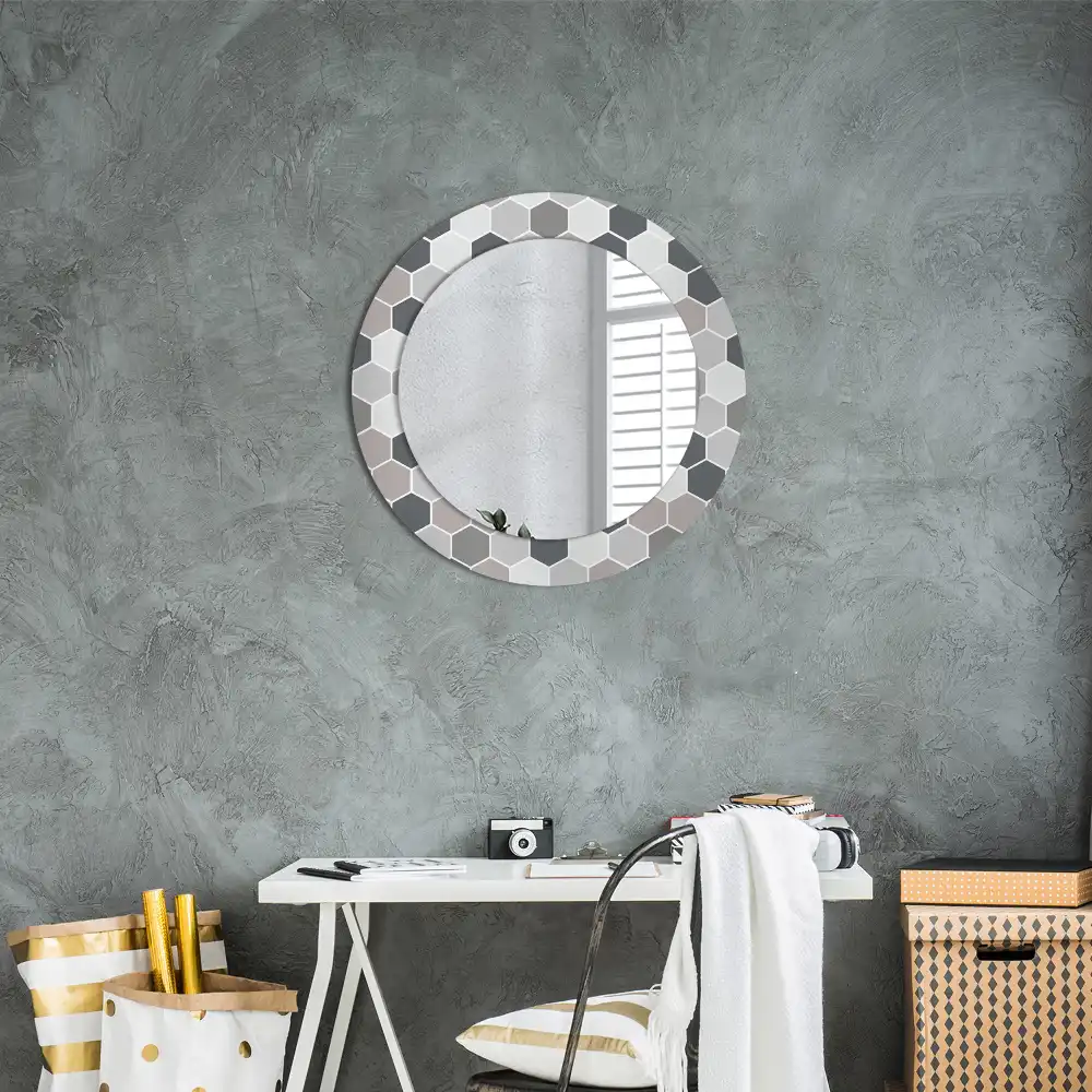 Miroir rond avec décoration motif hexagonal