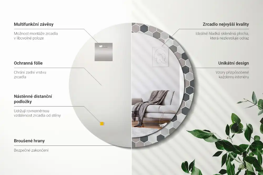 Miroir rond avec décoration motif hexagonal
