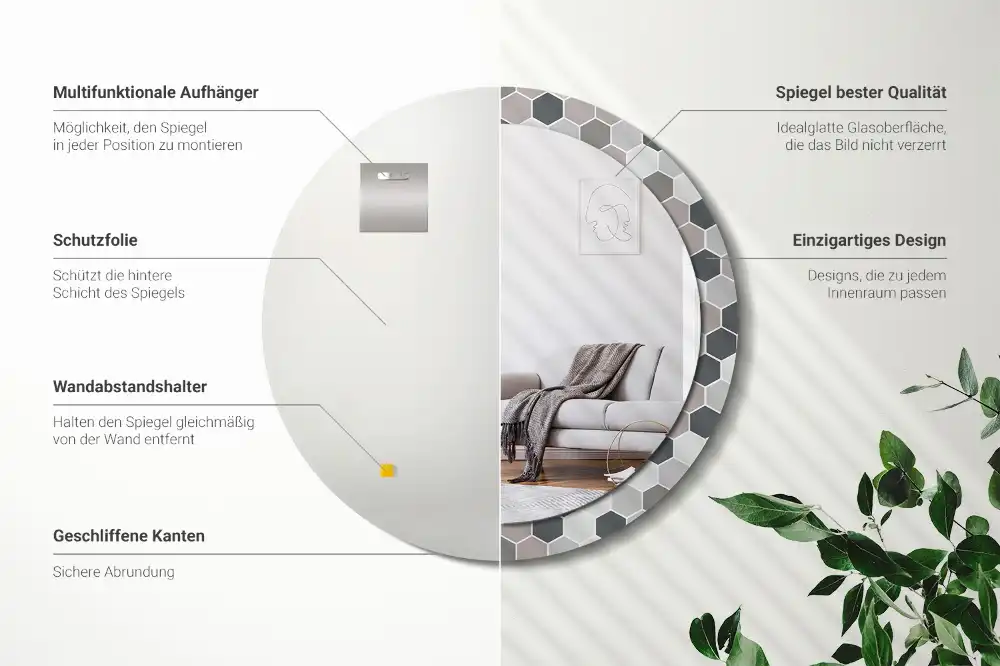 Miroir rond avec décoration motif hexagonal