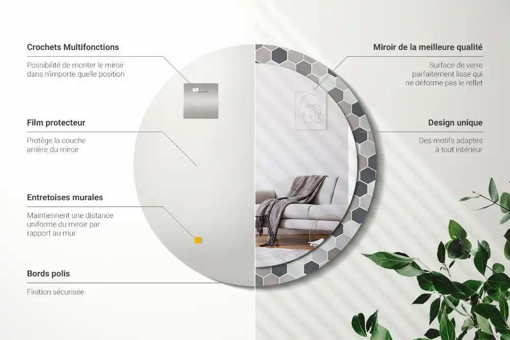 Miroir rond avec décoration motif hexagonal
