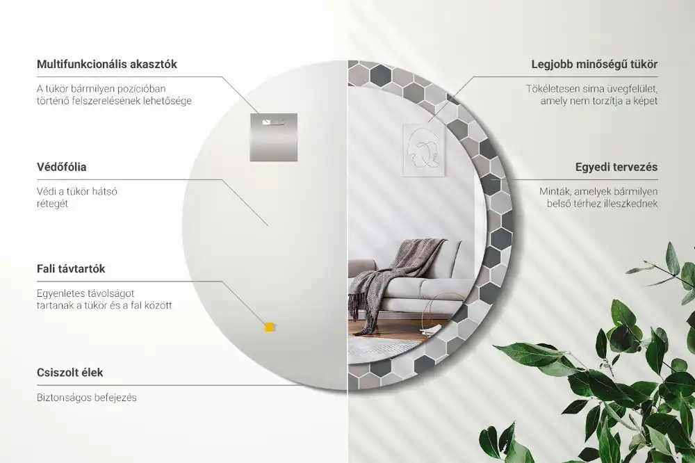 Miroir rond avec décoration motif hexagonal