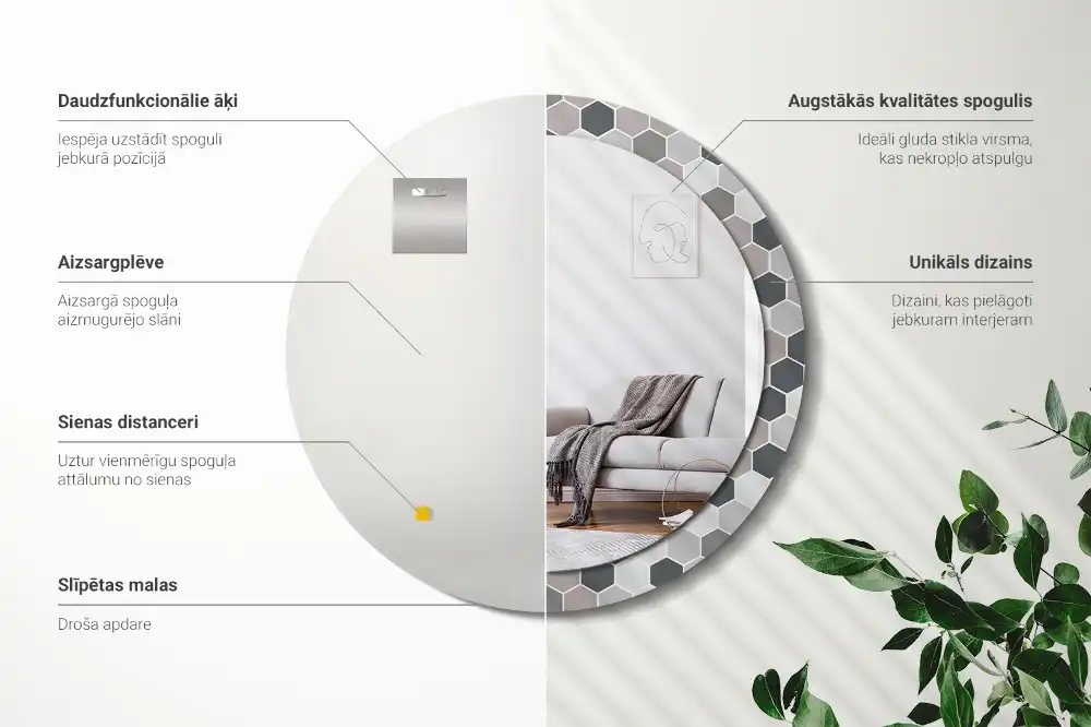 Miroir rond avec décoration motif hexagonal
