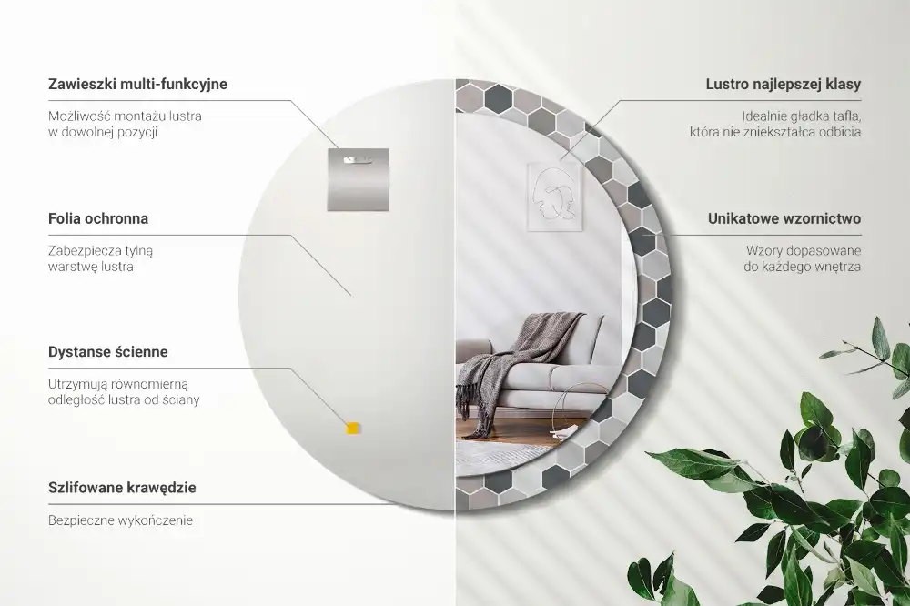 Miroir rond avec décoration motif hexagonal