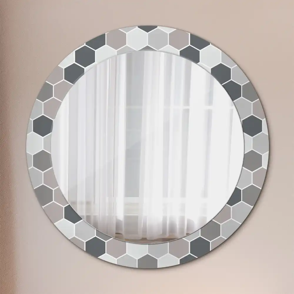 Miroir rond avec décoration motif hexagonal