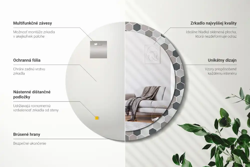 Miroir rond avec décoration motif hexagonal