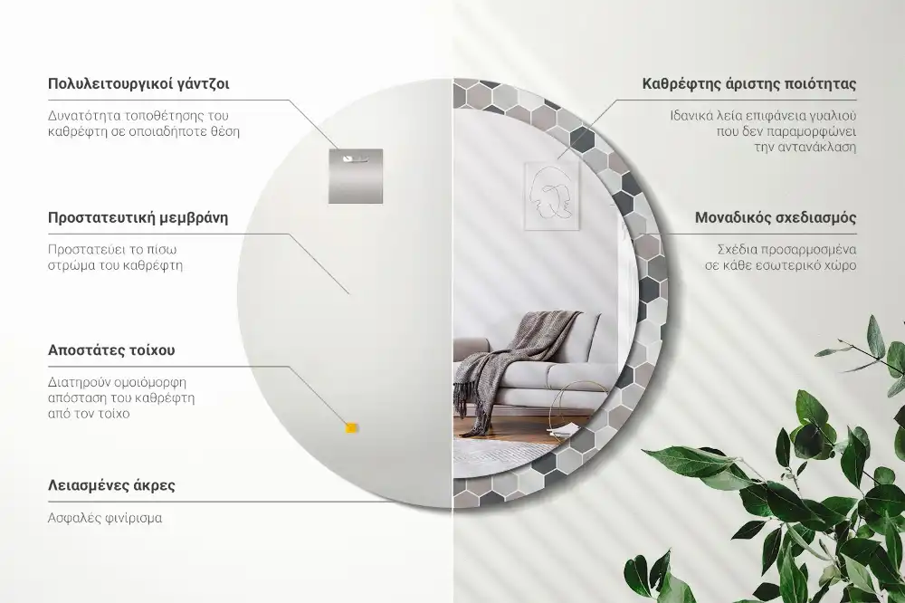 Miroir rond avec décoration motif hexagonal