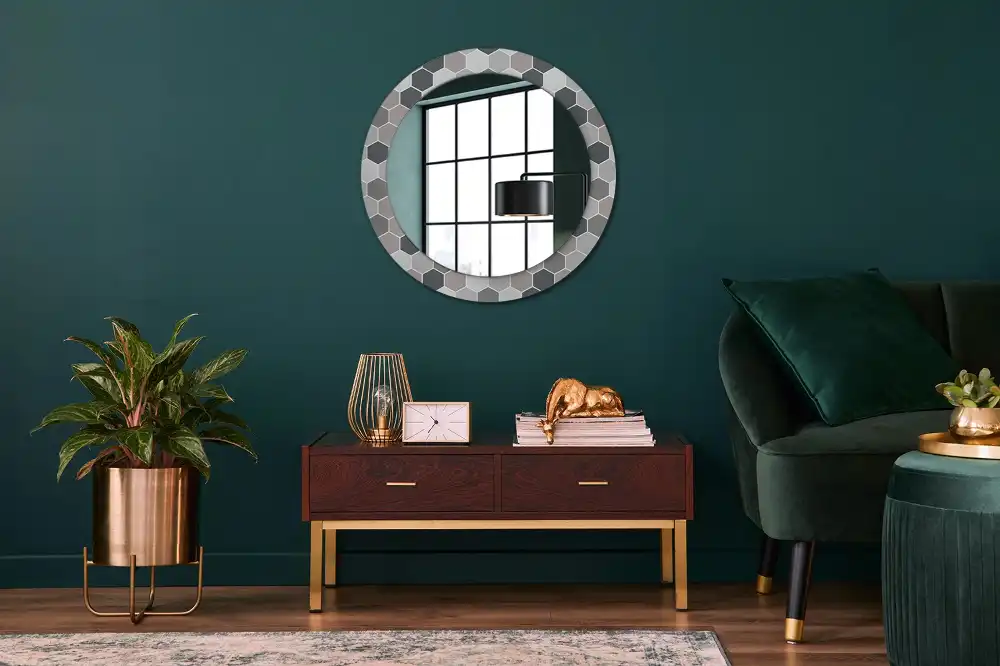 Miroir rond avec décoration motif hexagonal