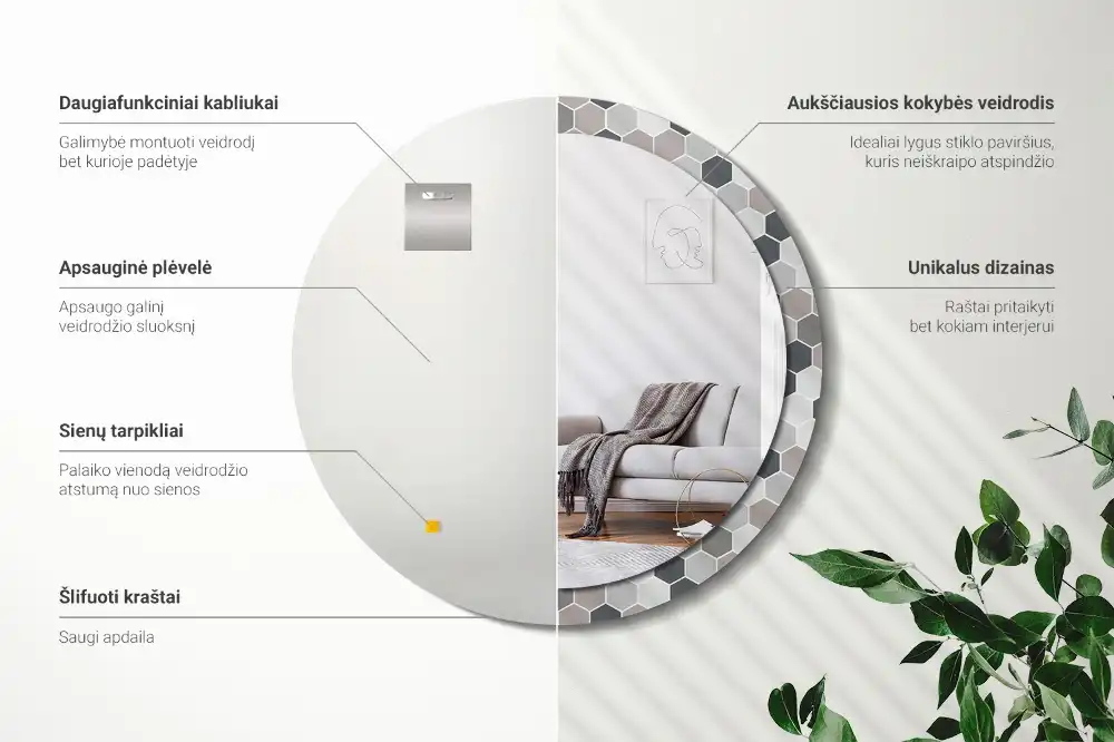 Miroir rond avec décoration motif hexagonal