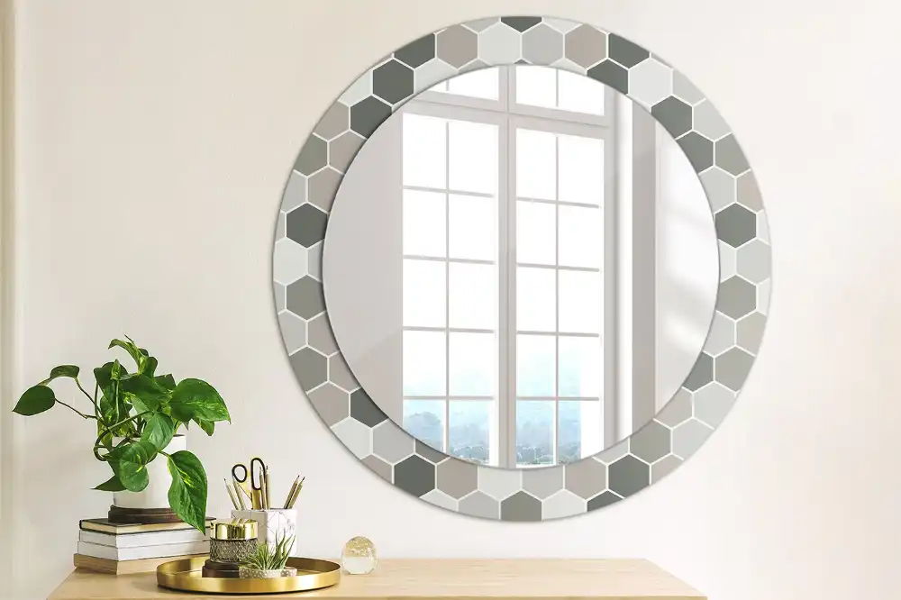 Miroir rond avec décoration motif hexagonal