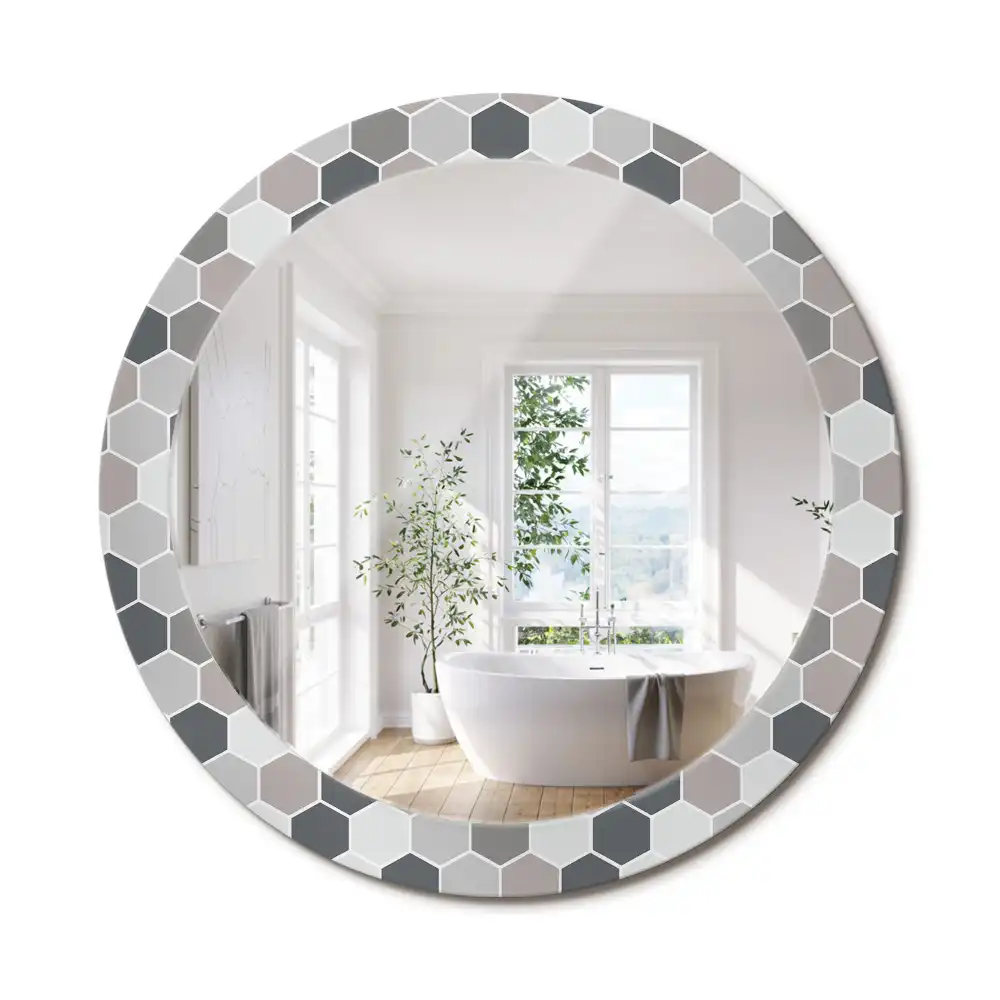 Miroir rond avec décoration motif hexagonal