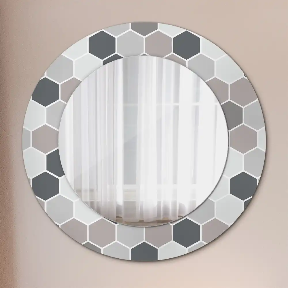 Miroir rond avec décoration motif hexagonal