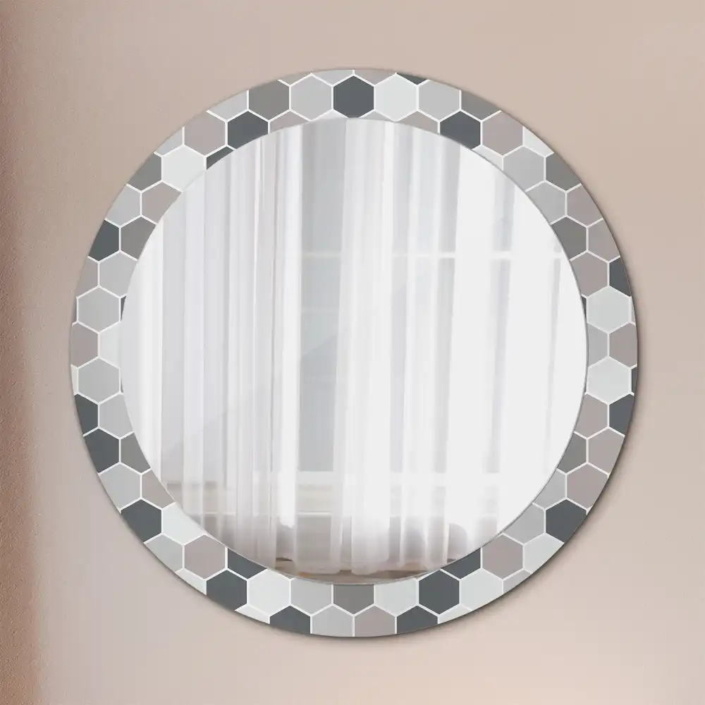 Miroir rond avec décoration motif hexagonal