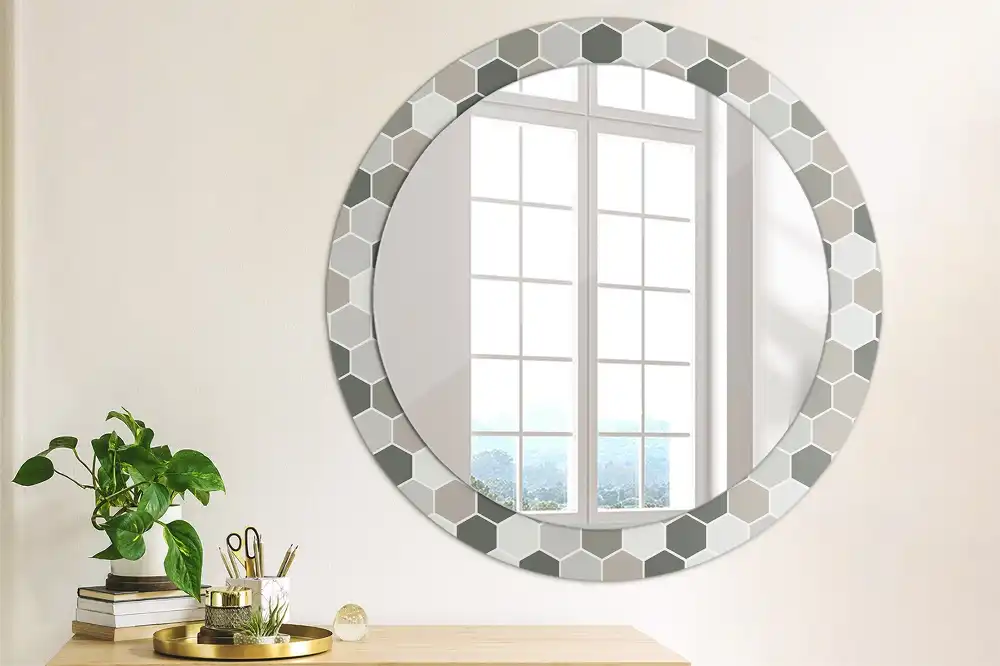 Miroir rond avec décoration motif hexagonal