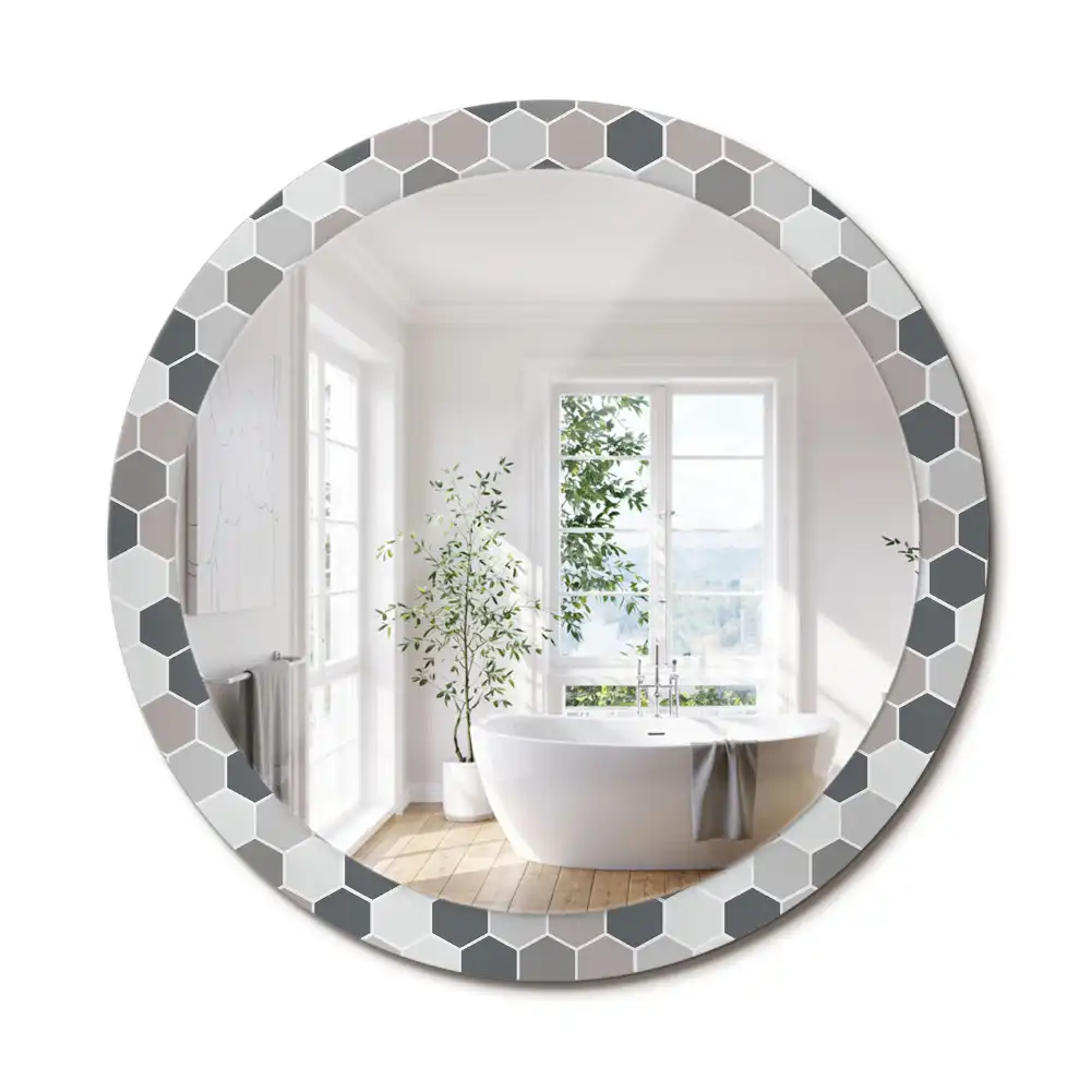 Miroir rond avec décoration motif hexagonal