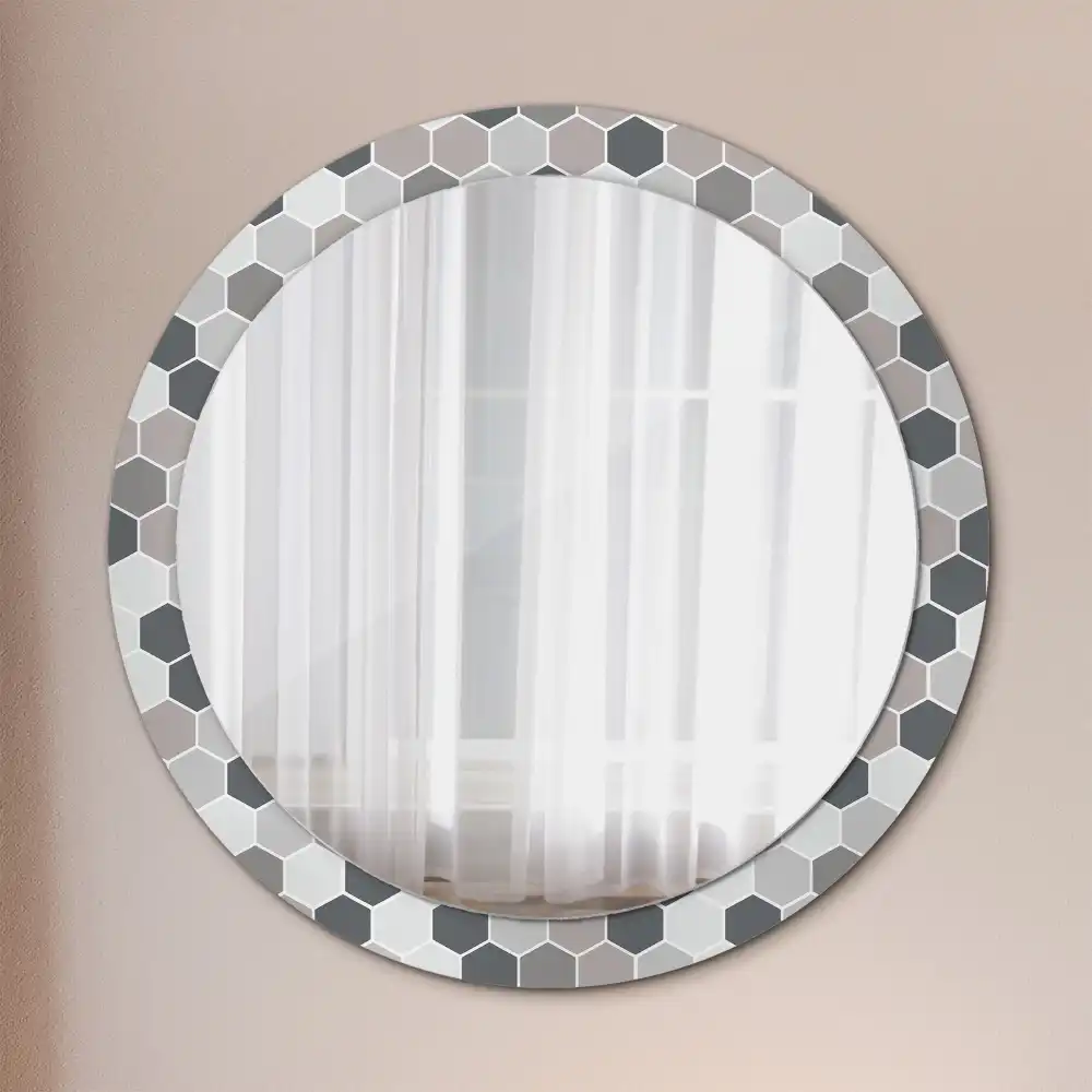 Miroir rond avec décoration motif hexagonal