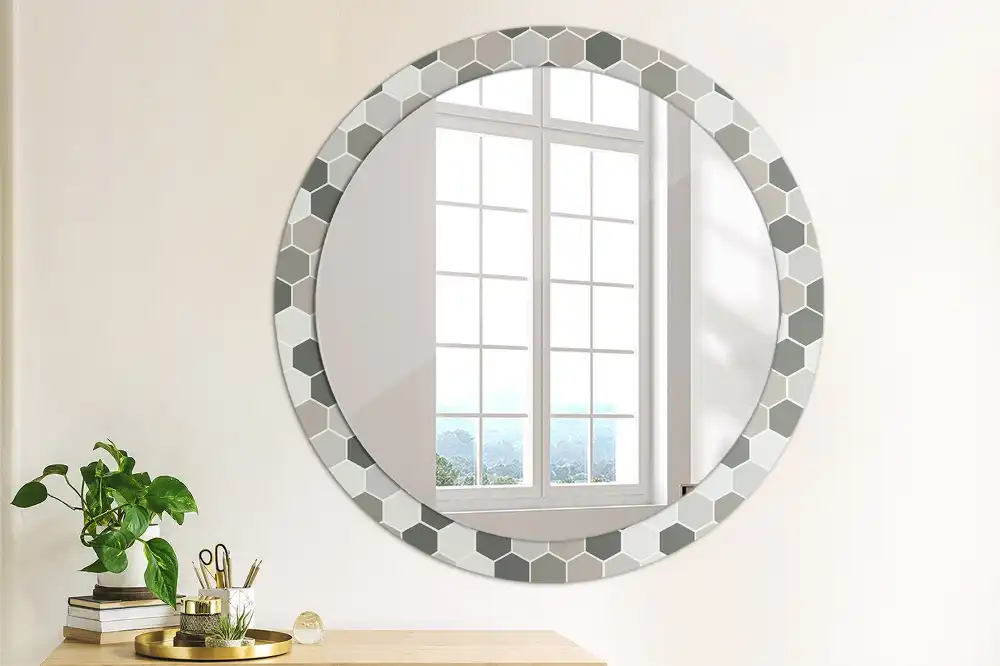 Miroir rond avec décoration motif hexagonal