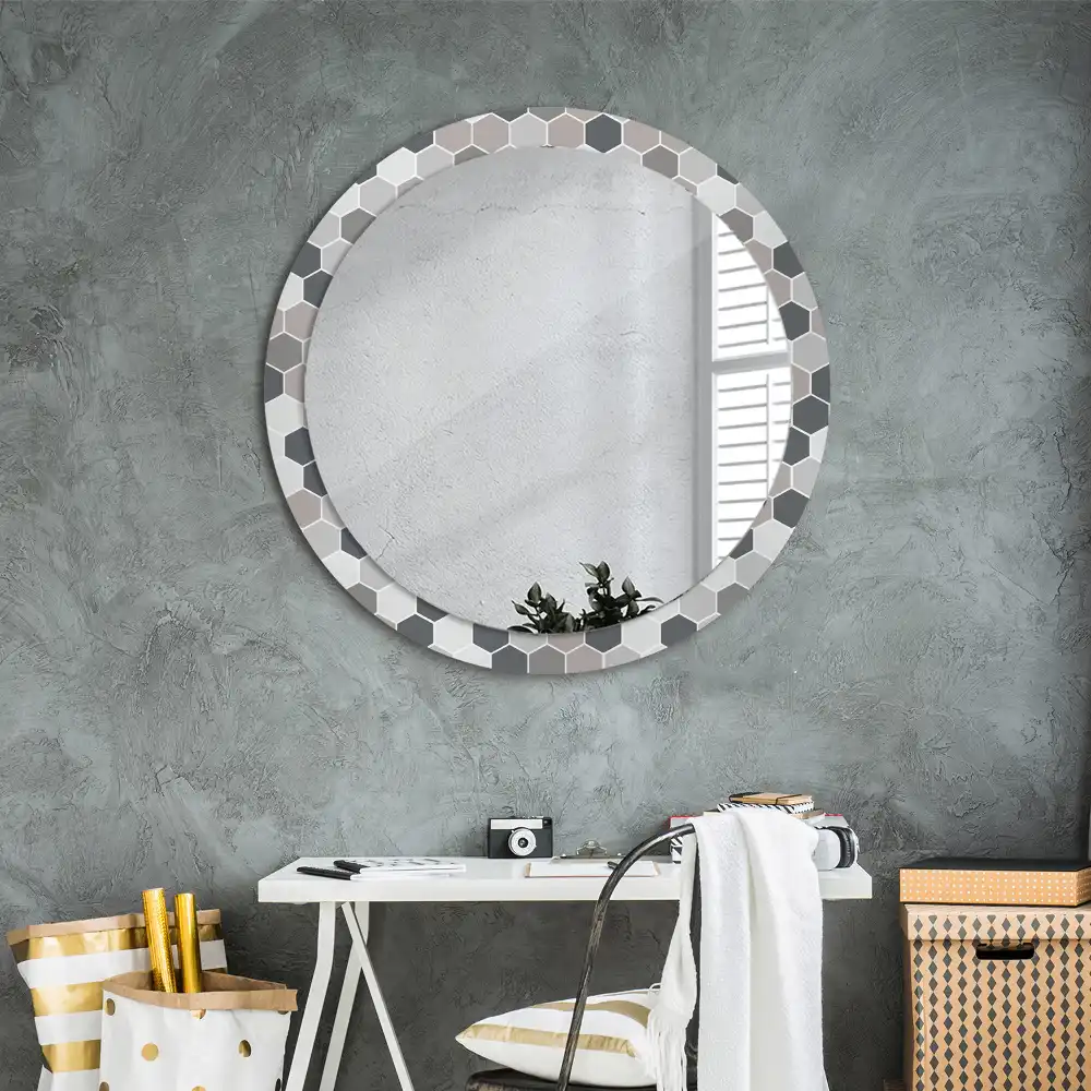 Miroir rond avec décoration motif hexagonal