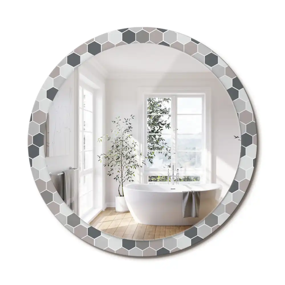 Miroir rond avec décoration motif hexagonal
