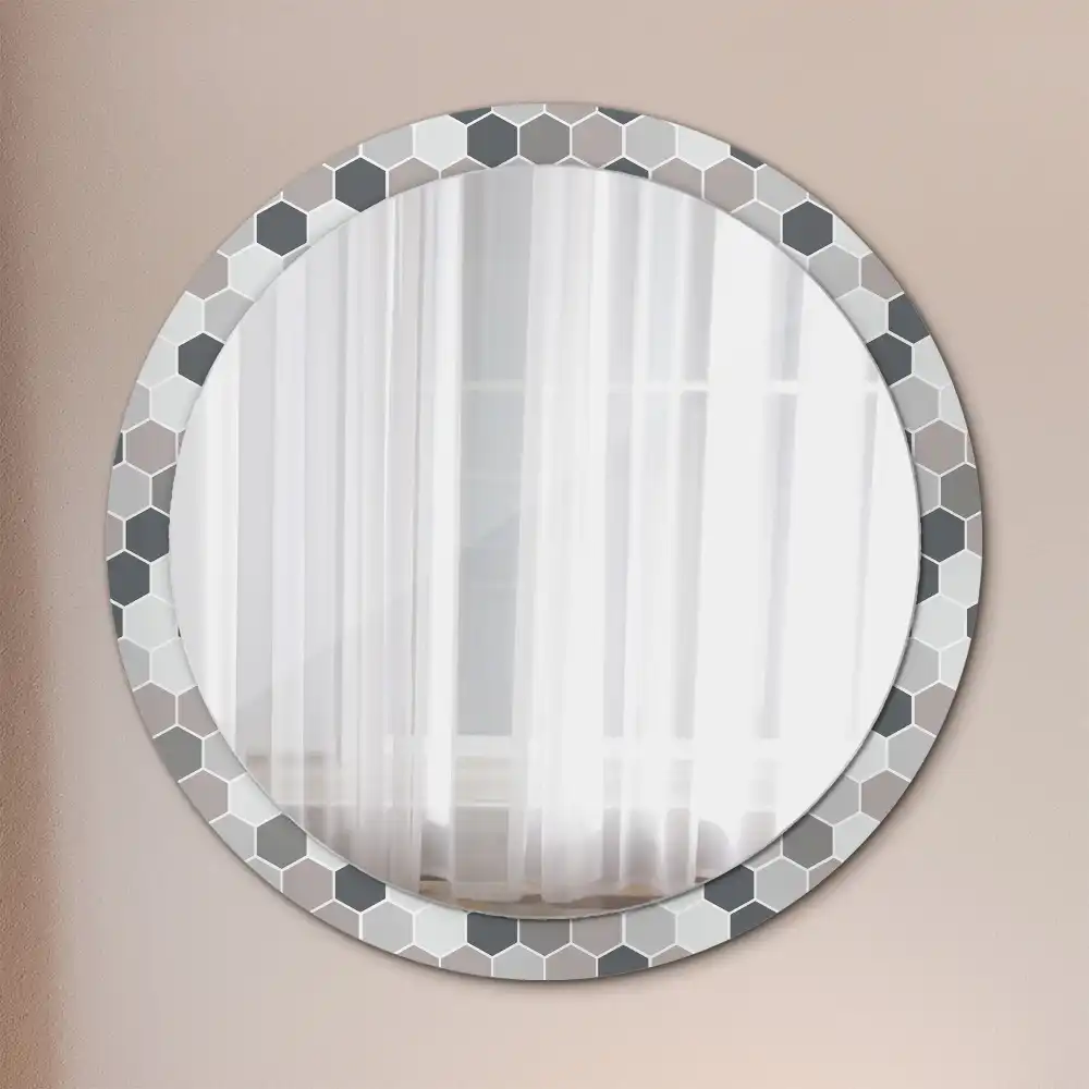 Miroir rond avec décoration motif hexagonal