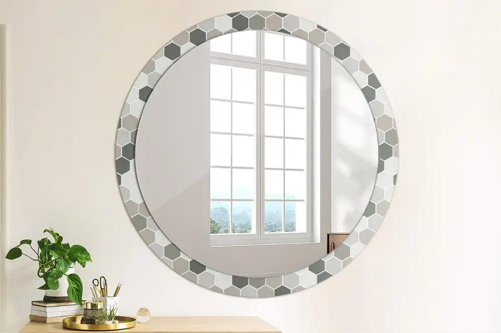 Miroir rond avec décoration motif hexagonal